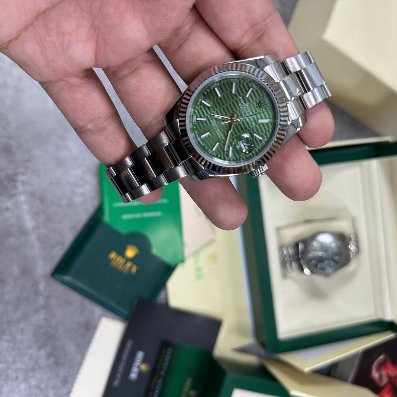 Rolex Datejust Custom Geometric Pattern Green Dial Mens Watch UK Reps AAA Quality