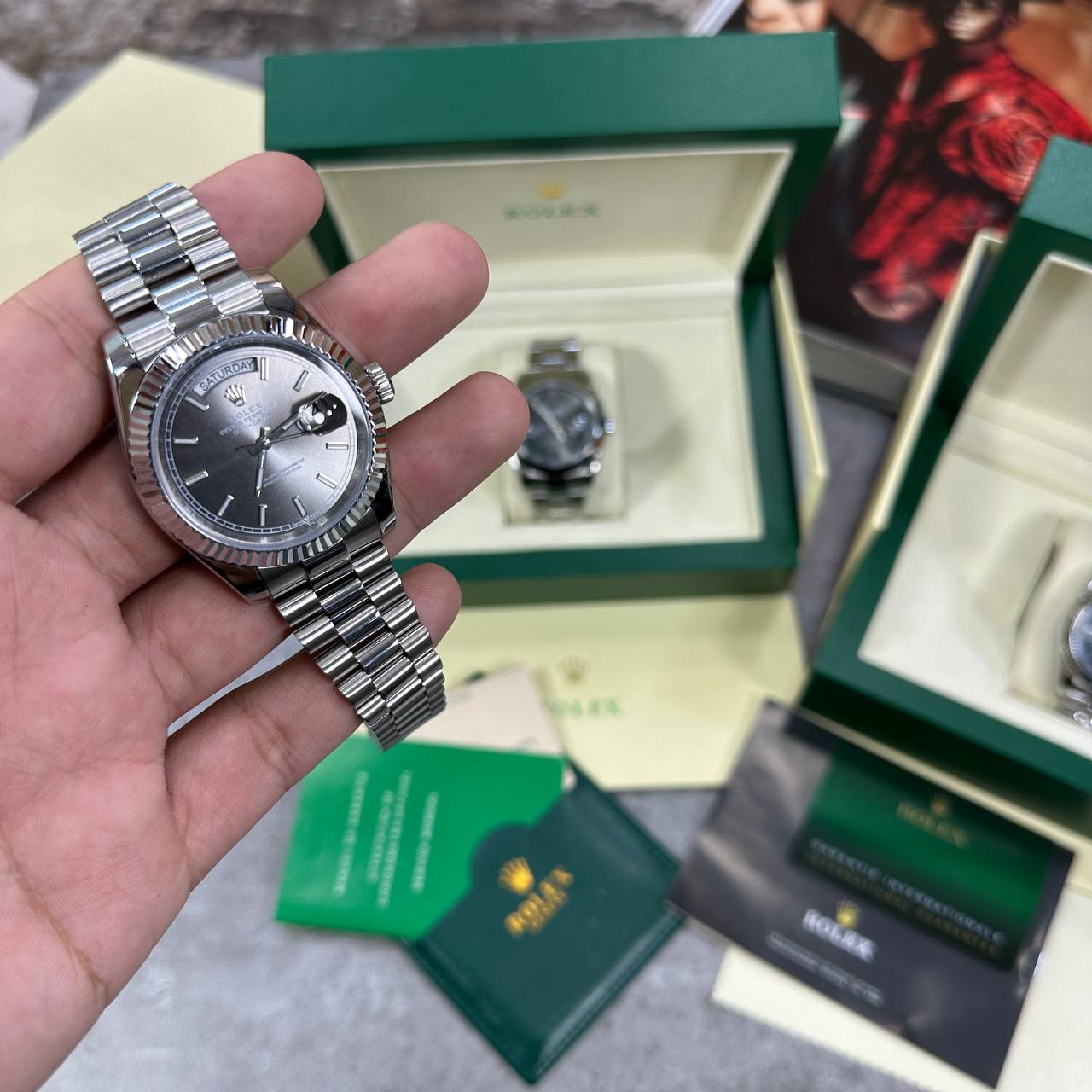Rolex Day-Date Slate Dial Fluted Bezel Mens Watches UK Reps AAA Quality