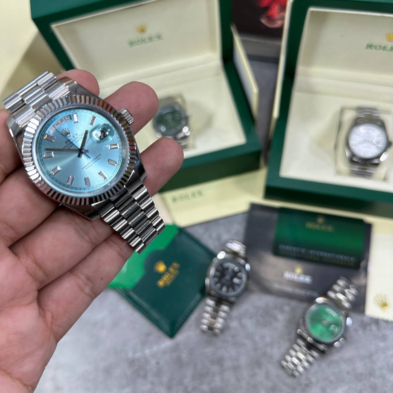 Rolex Day-Date Blue Dial Fluted Bezel Mens Watches UK Reps AAA Quality