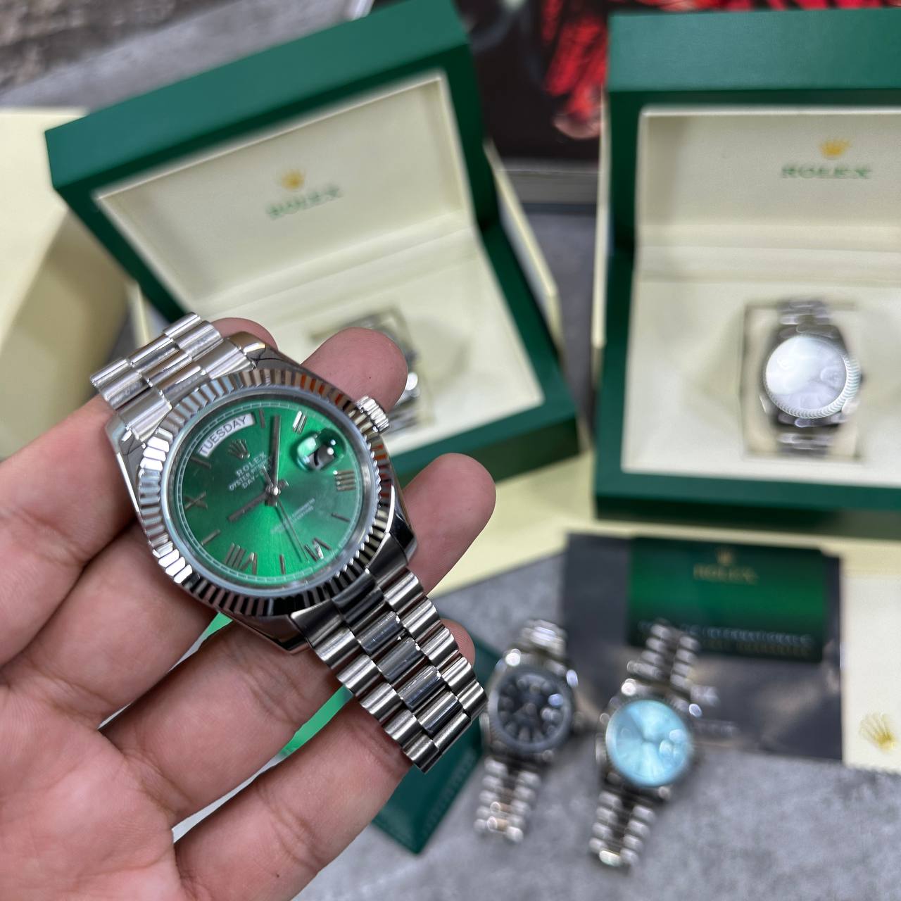 Rolex Day-Date Green Dial Fluted Bezel Mens Watches UK Reps AAA Quality