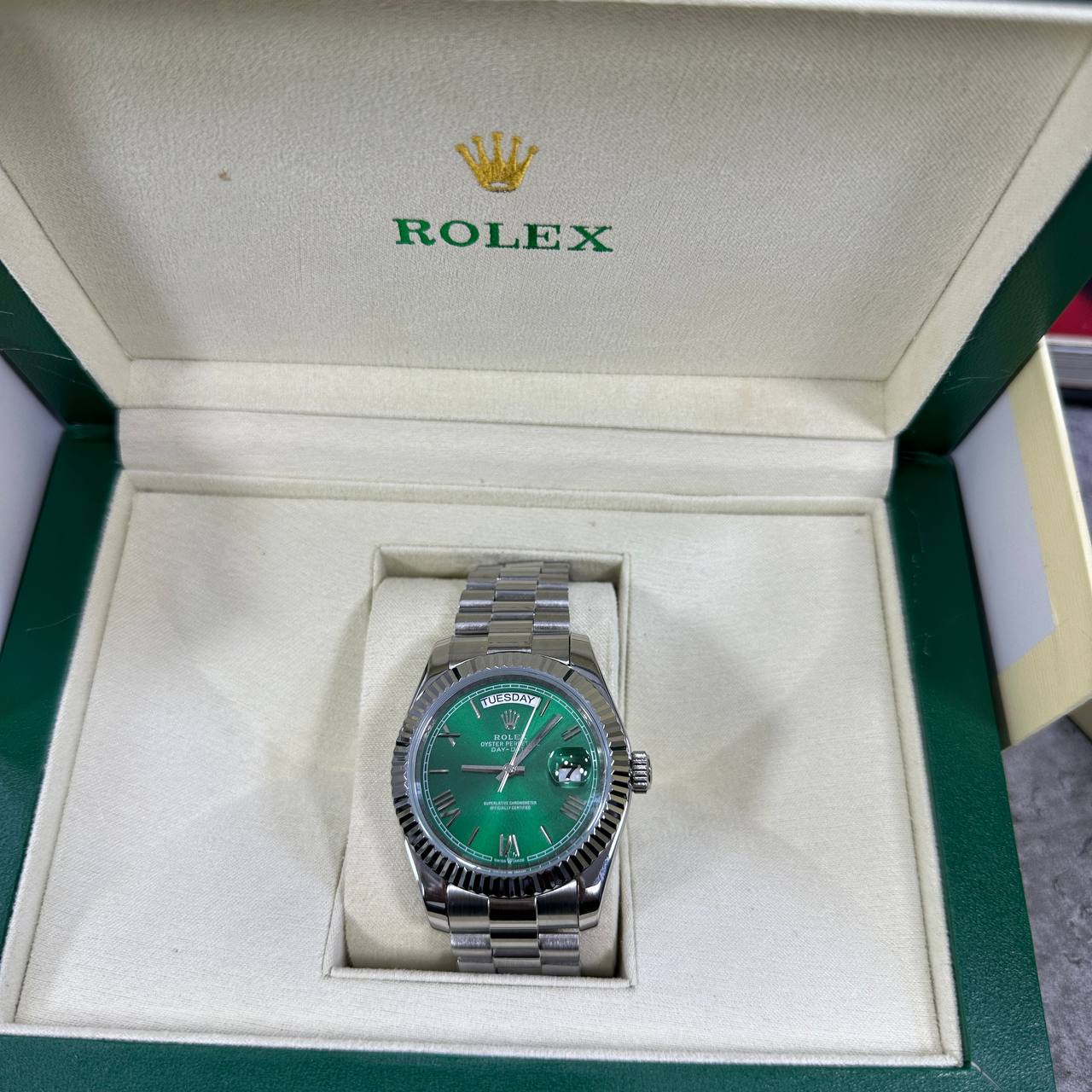 Rolex Day-Date Green Dial Fluted Bezel Mens Watches UK Reps AAA Quality