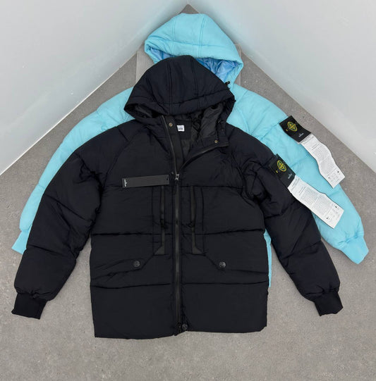 Stone Island Crinkle Reps Hooded Down Jacket Mens in 2 Colors UK Reps AAA Quality