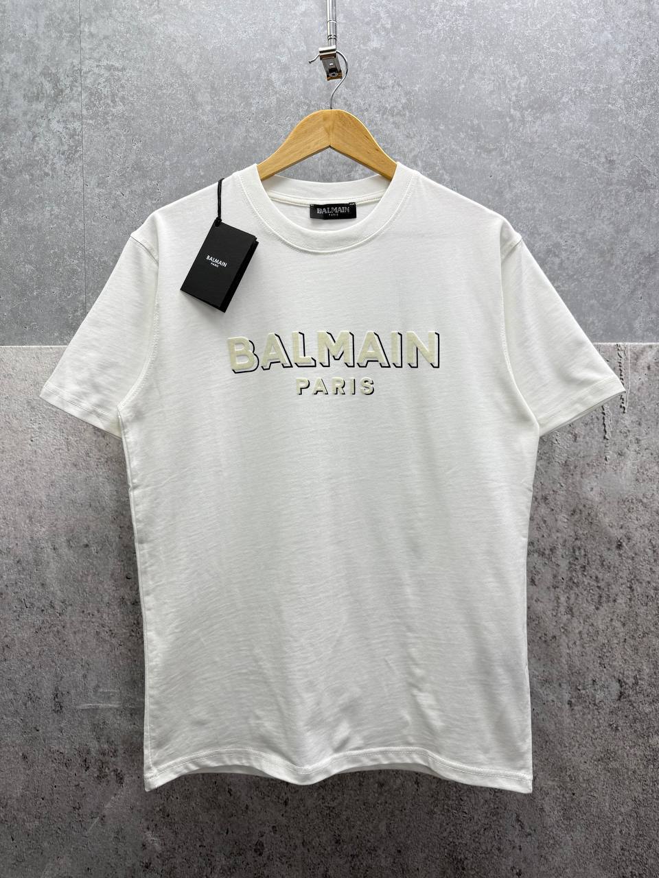 Balmain White Chest Logo Printed Crewneck T-Shirts in White Color Mens Best Sale UK Reps AAA Quality