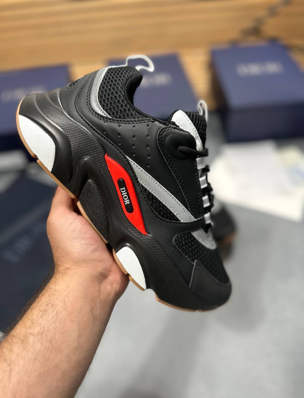 Dior B22 Runners Black Reflective Chunky Sneakers Mens UK Reps AAA Quality