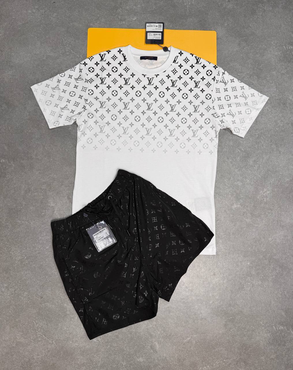 Louis Vuitton Gradient T Shirts & Shorts Sets LV Logo Short Sleeve Tee Shirt Monogram Black For MENs UK Reps AAA Quality