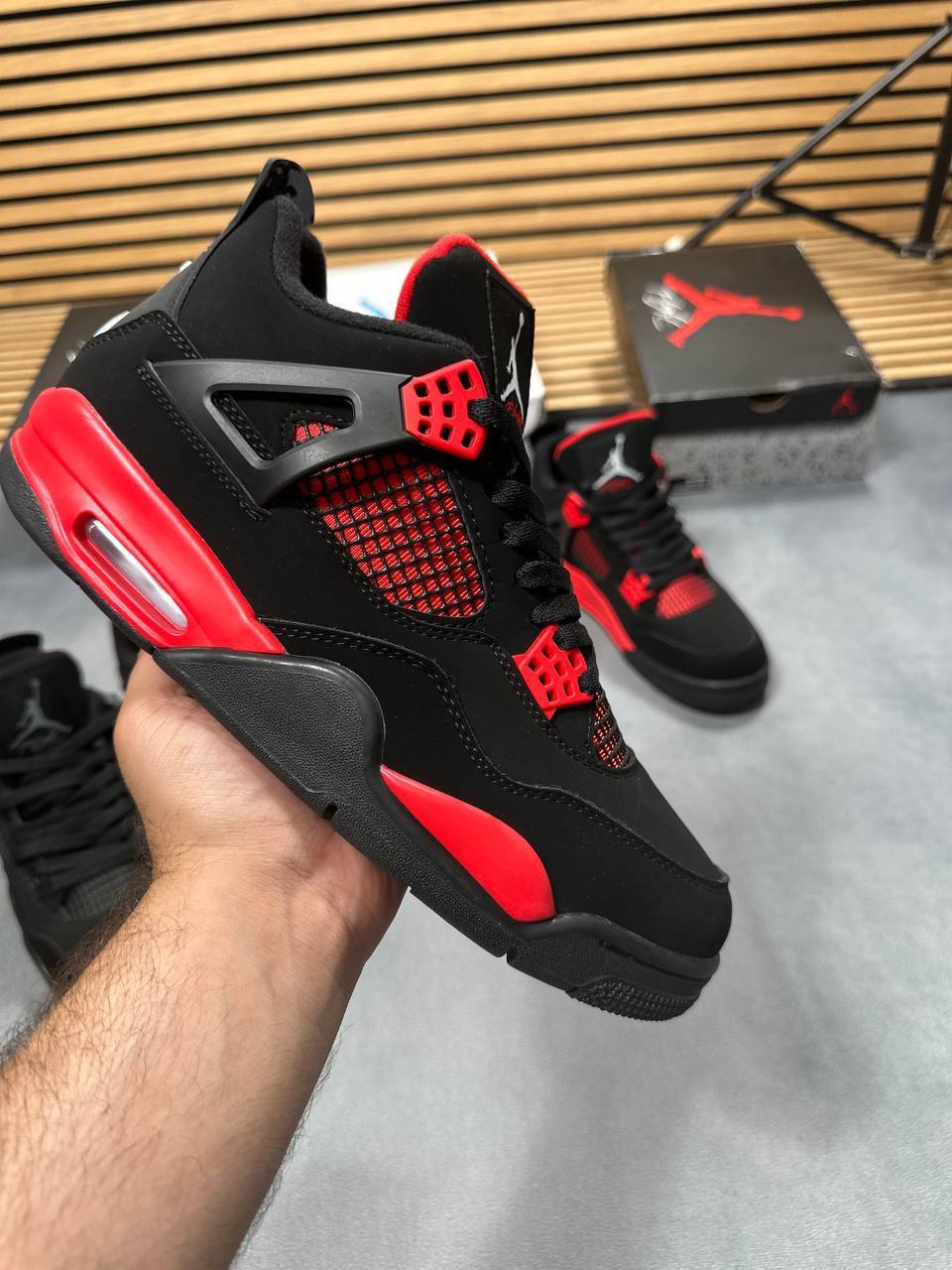 Nike Air Jordan 4 Retro Black & Red Sneakers Mens Shoes UK Reps AAA Quality