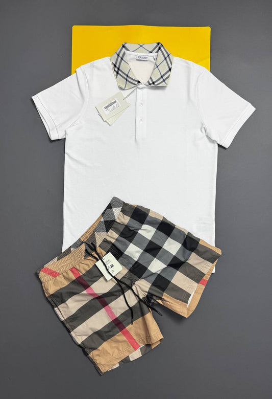 BURBERRY Checked-Collar Cotton Polo Shirts & Shorts Sets Mens in Multiple Colors AAA Quality UK Reps