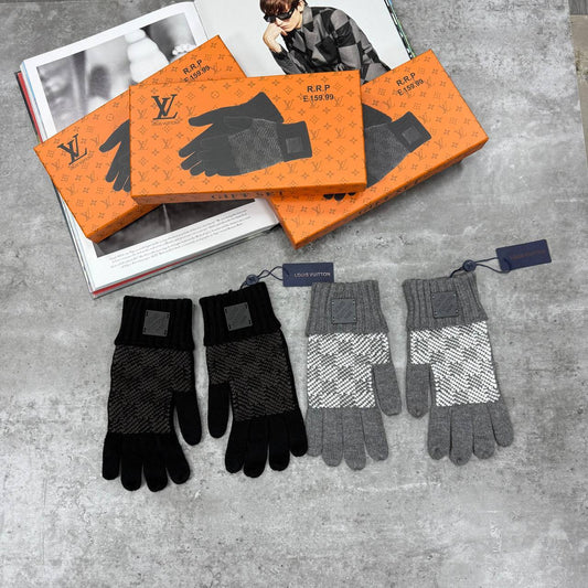 Louis Vuitton Mens Damier Graphite Wool Gloves in 2 Colors Best Sale UK Rep AAA Quality