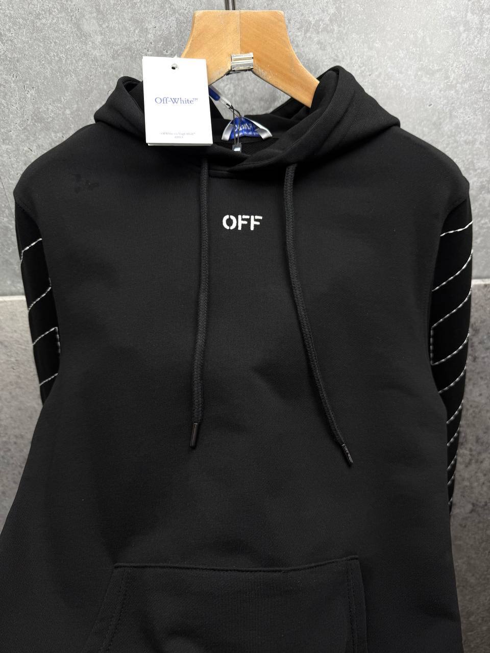 Off-White Diag Outline Knitted Hoodie Mens in Black Color Best Sale UK Reps AAA Quality