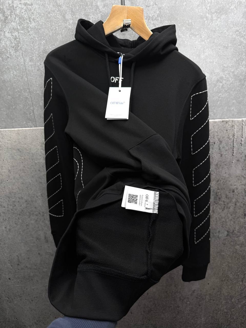 Off-White Diag Outline Knitted Hoodie Mens in Black Color Best Sale UK Reps AAA Quality