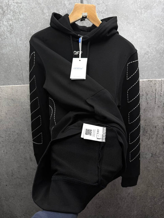 Off-White Diag Outline Knitted Hoodie Mens in Black Color Best Sale UK Reps AAA Quality