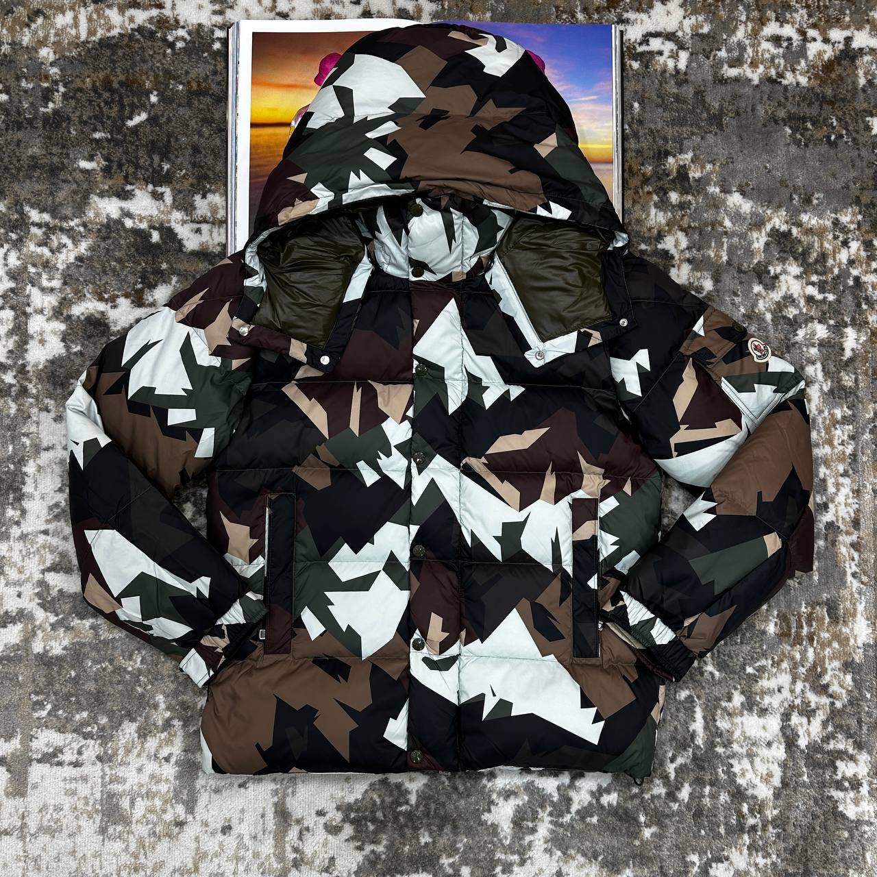 Moncler Mosa Camouflage Hooded Puffer Jacket Mens in Green Color Best Sale UK Reps AAA Quality