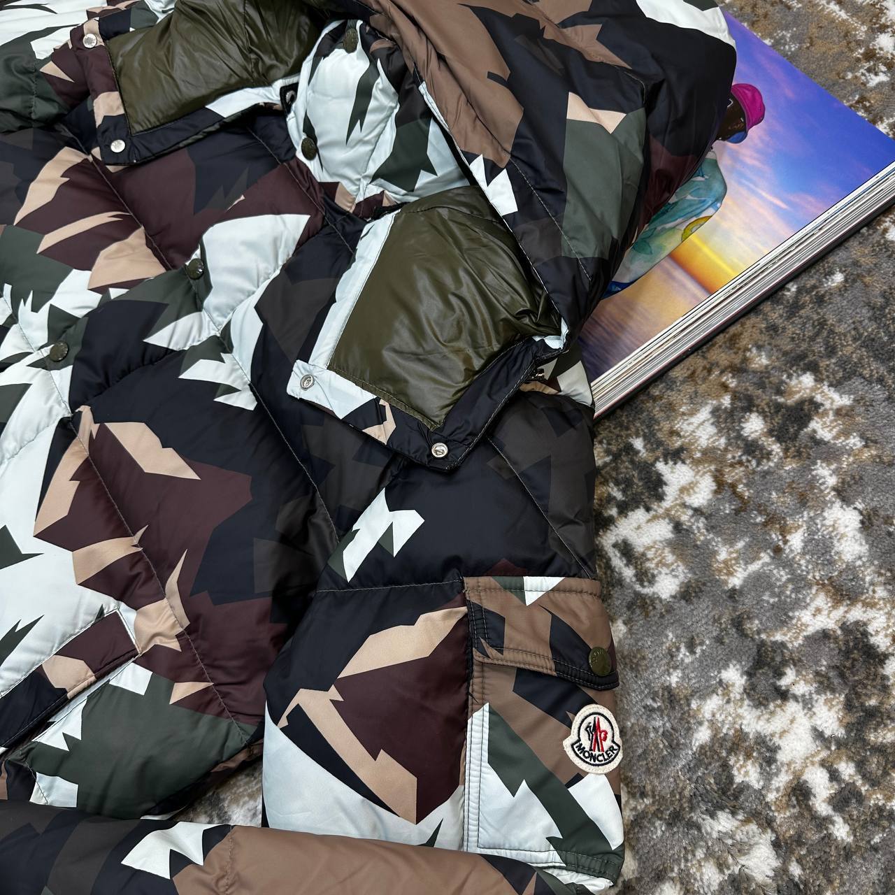 Moncler Mosa Camouflage Hooded Puffer Jacket Mens in Green Color Best Sale UK Reps AAA Quality