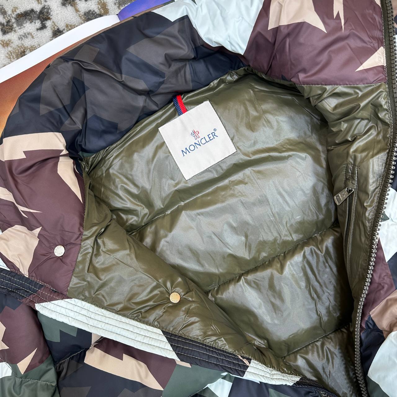 Moncler Mosa Camouflage Hooded Puffer Jacket Mens in Green Color Best Sale UK Reps AAA Quality