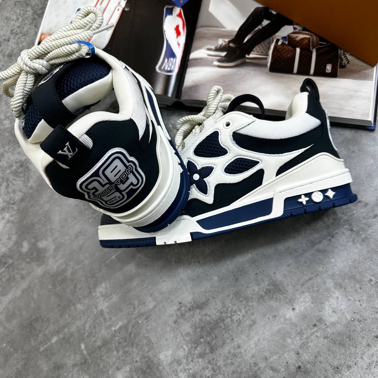 Louis Vuitton LV Low Top Skate Sneakers Marine White Mens Best Sale UK Reps AAA Quality