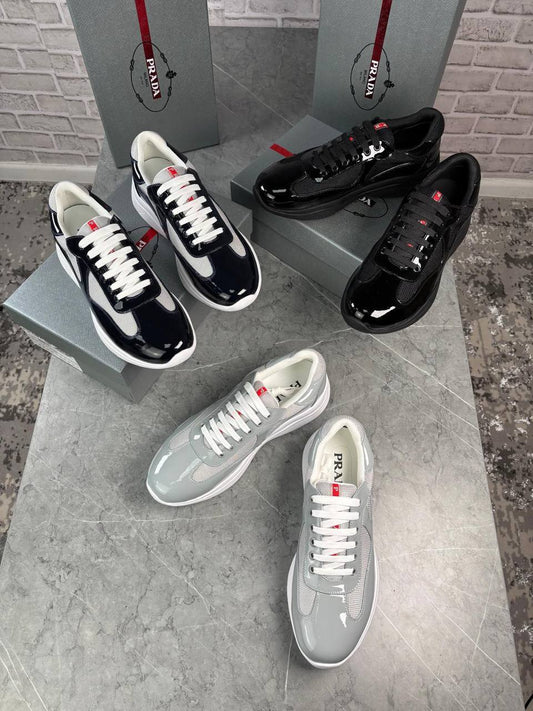 Prada Patent Leather Sneakers America Cups Mens Trainers in Multiple Colors UK Reps AAA Quality