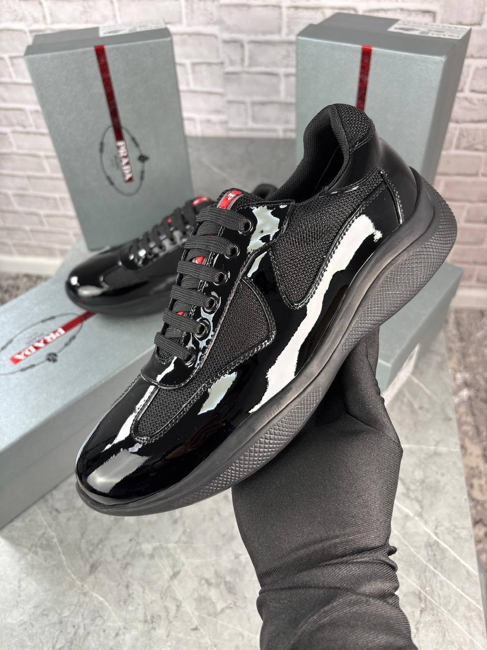 Prada Patent Leather Sneakers America Cups Mens Trainers in Multiple Colors UK Reps AAA Quality