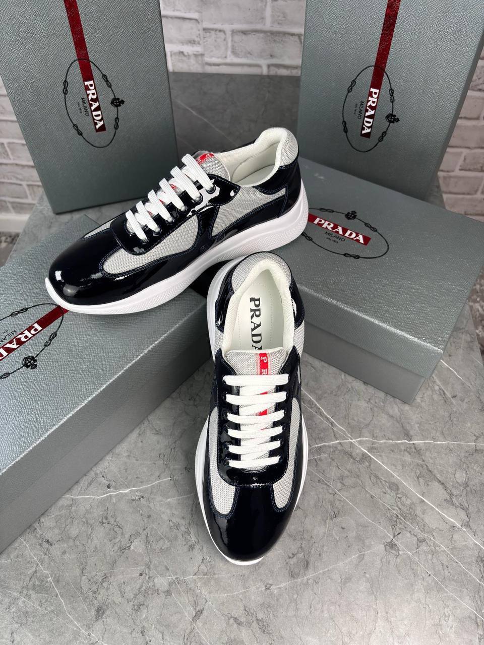 Prada Patent Leather Sneakers America Cups Mens Trainers in Multiple Colors UK Reps AAA Quality