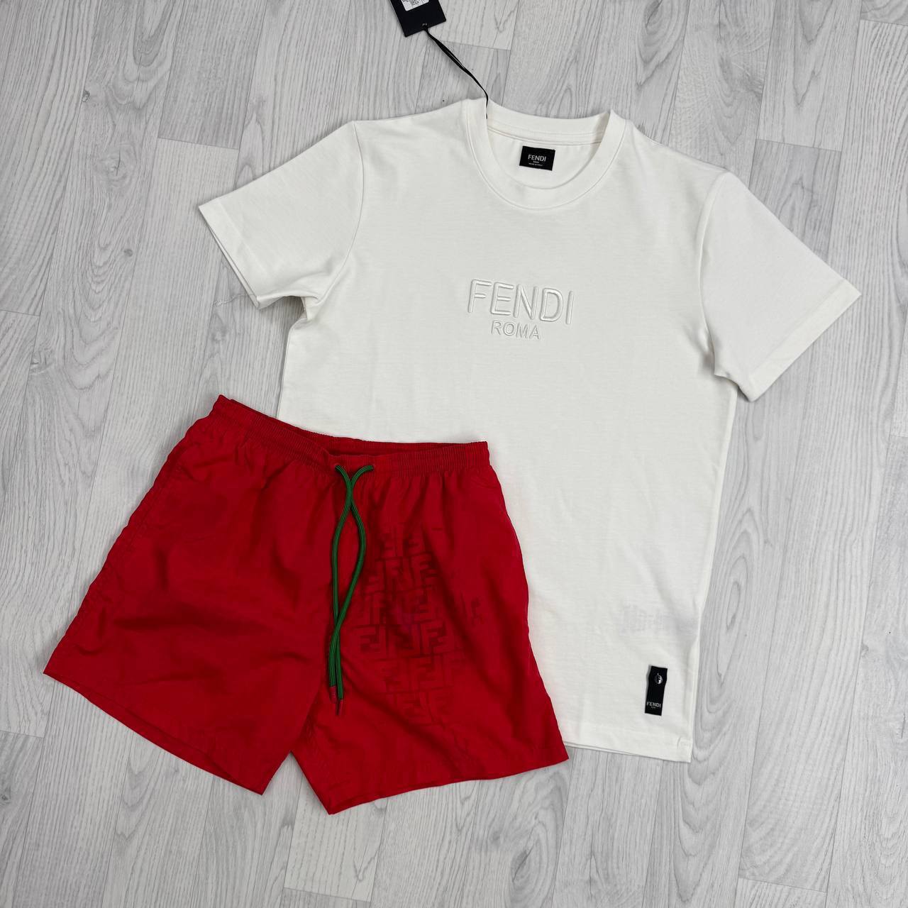 Fendi Mens Embroidered Logo T-Shirts & Shorts Sets in Multiple Colors UK Reps AAA Quality