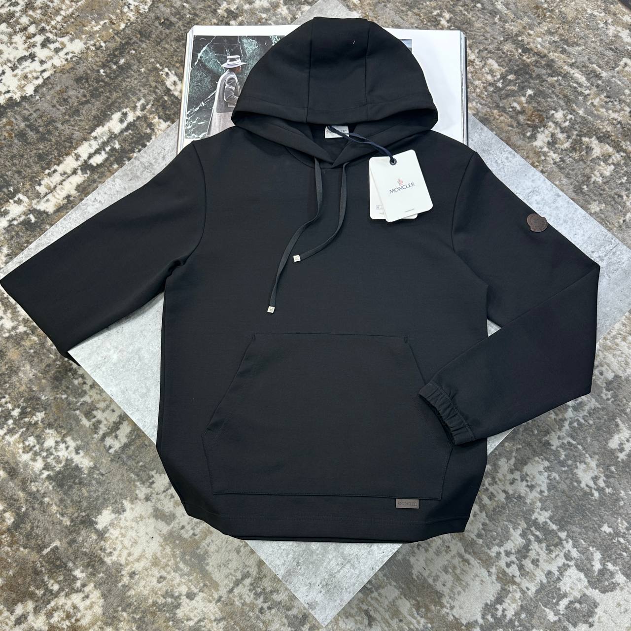 Moncler Leather Logo Cotton Blend Hoodies in 2 Colors Mens UK Reps AAA Quality