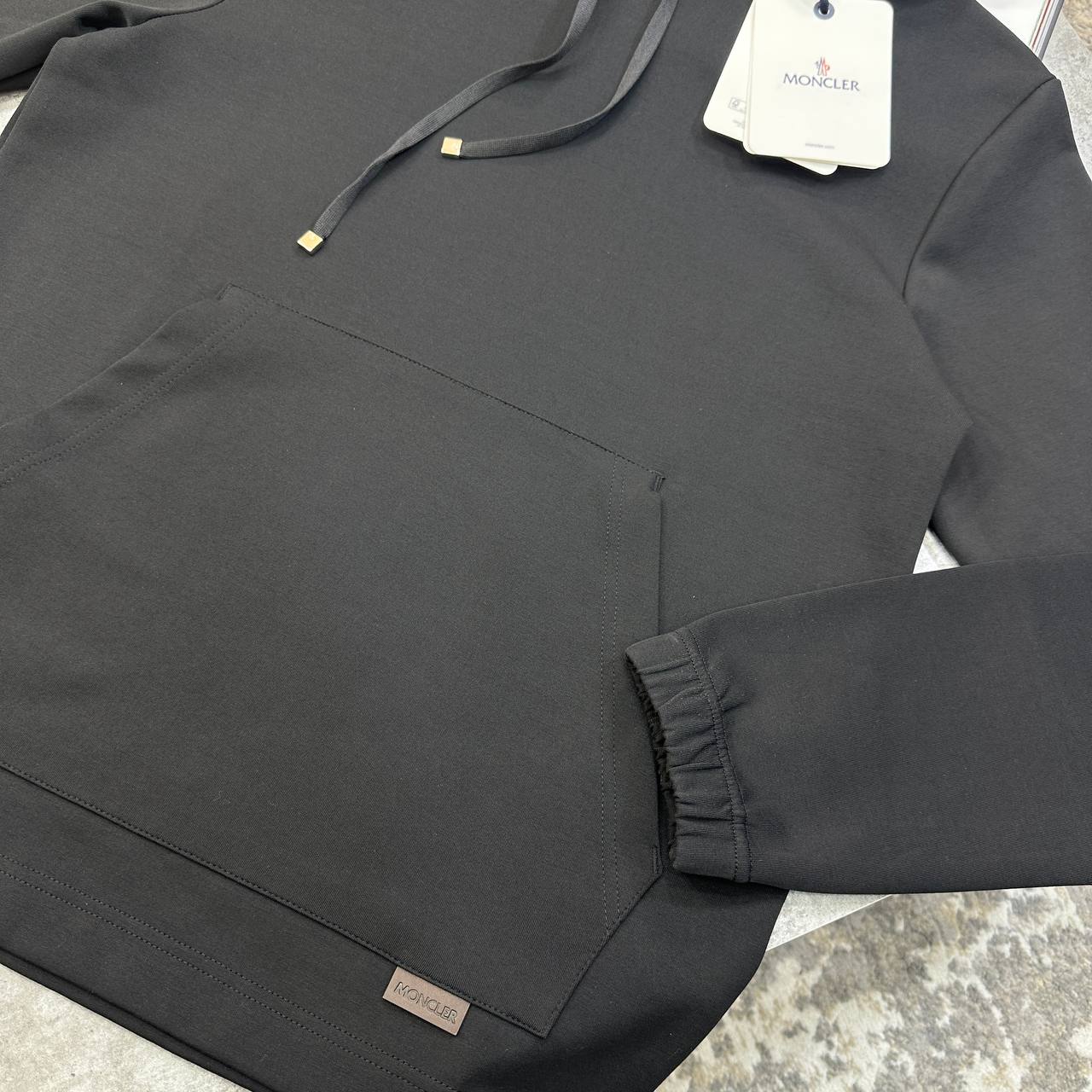 Moncler Leather Logo Cotton Blend Hoodies in 2 Colors Mens UK Reps AAA Quality