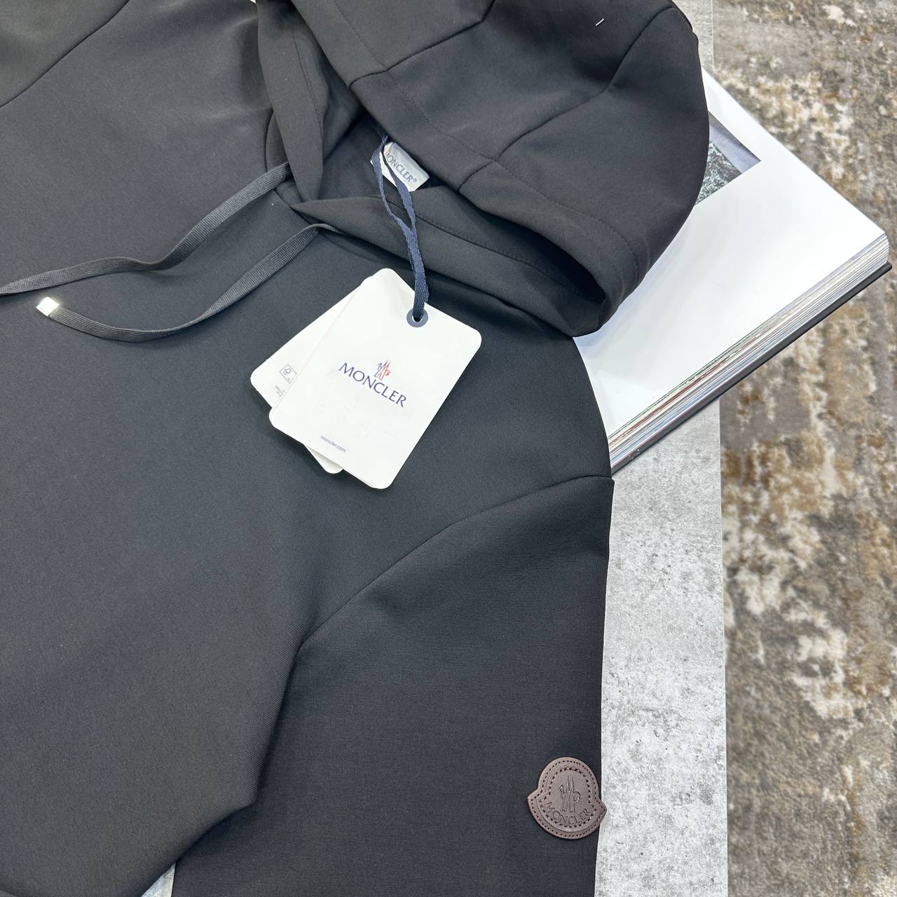 Moncler Leather Logo Cotton Blend Hoodies in 2 Colors Mens UK Reps AAA Quality