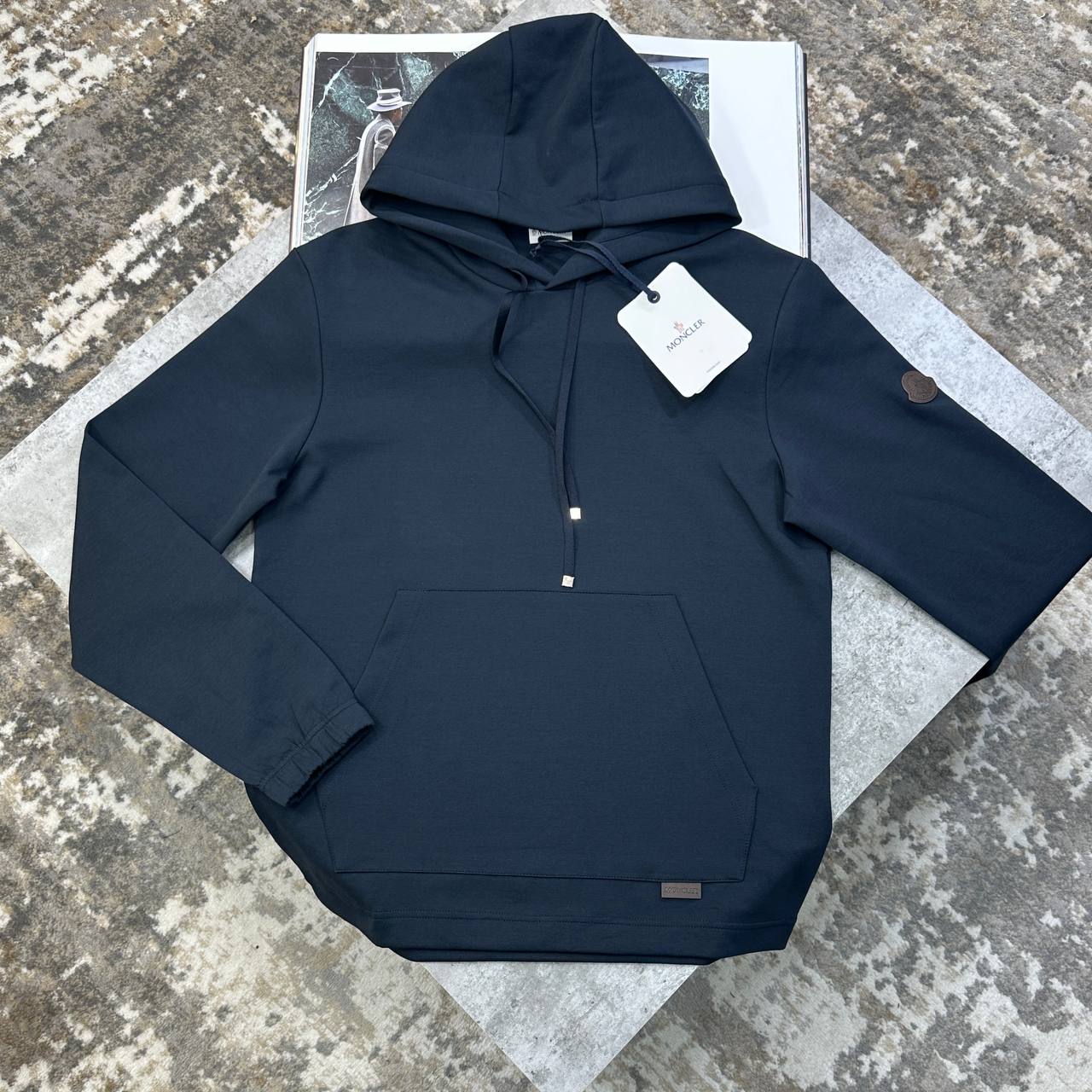 Moncler Leather Logo Cotton Blend Hoodies in 2 Colors Mens UK Reps AAA Quality