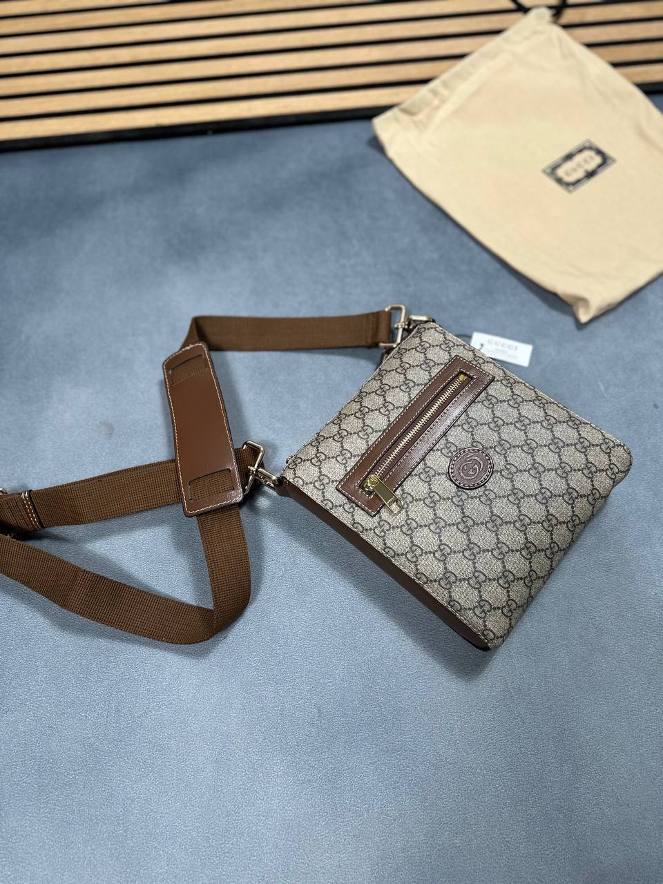 Gucci GG Supreme Messenger Men's Bag Interlocking Beige Brown Best Sale UK Reps AAA Quality
