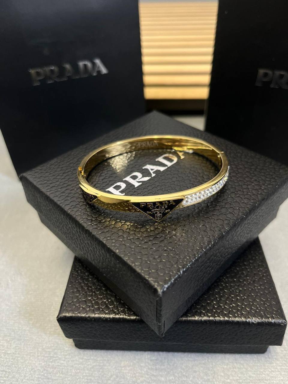 Prada Authentic Black Triangle Logo Fashion Bracelets Sets Womens in 2 Color Best Sale UK Reps