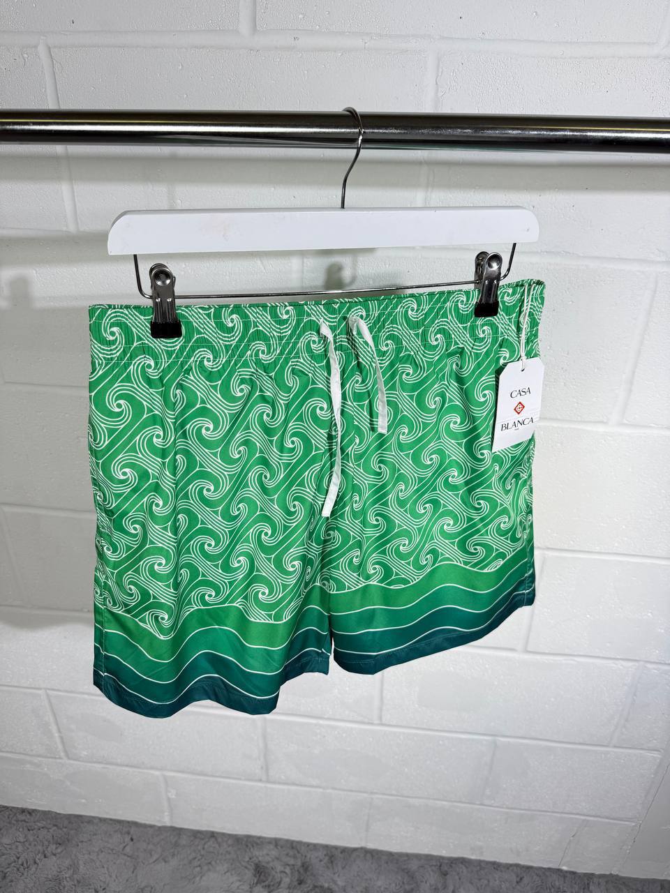 Casablanca Casa Way World Series Column Monogram Silk Shorts Mens in Green Color UK Reps AAA Quality