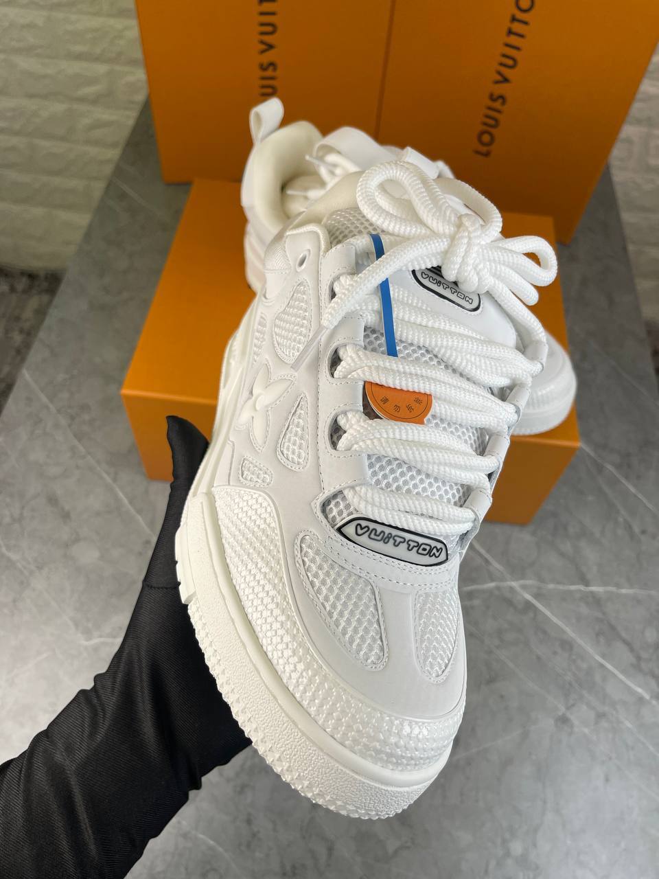 Louis Vuitton LV Skate Gris Clair Homme Shoes with Spikes Top Mens Sneakers in White Color UK Reps AAA Quality