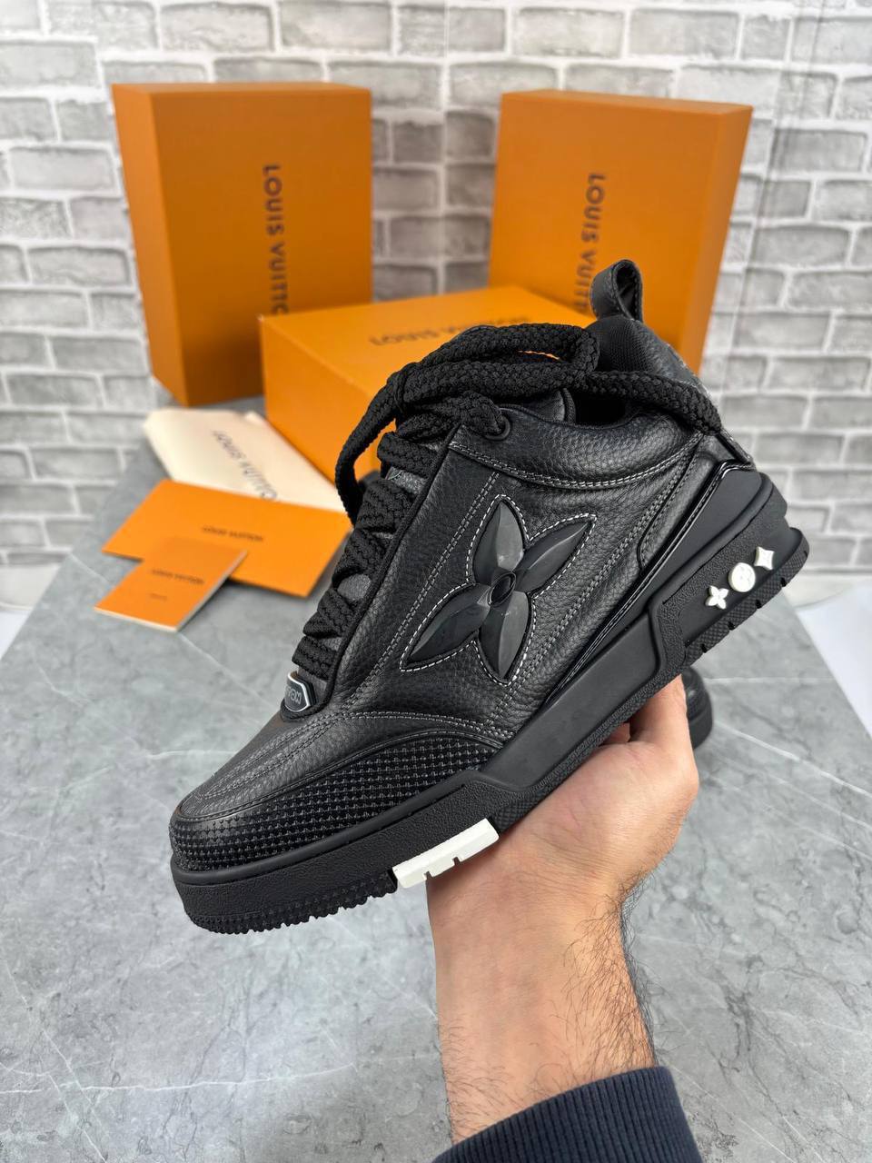 Louis Vuitton LV Skate Gris Clair Homme Shoes with Spikes Top Mens Sneakers in Black Color UK Reps AAA Quality