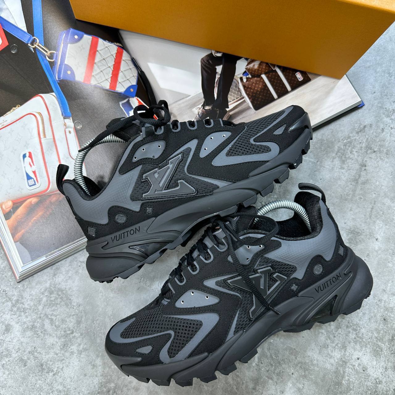 LOUIS VUITTON Runner Tactic Logo Canvas Mesh Mens LV Trainers Cool Grey Colors Best Sale UK Reps