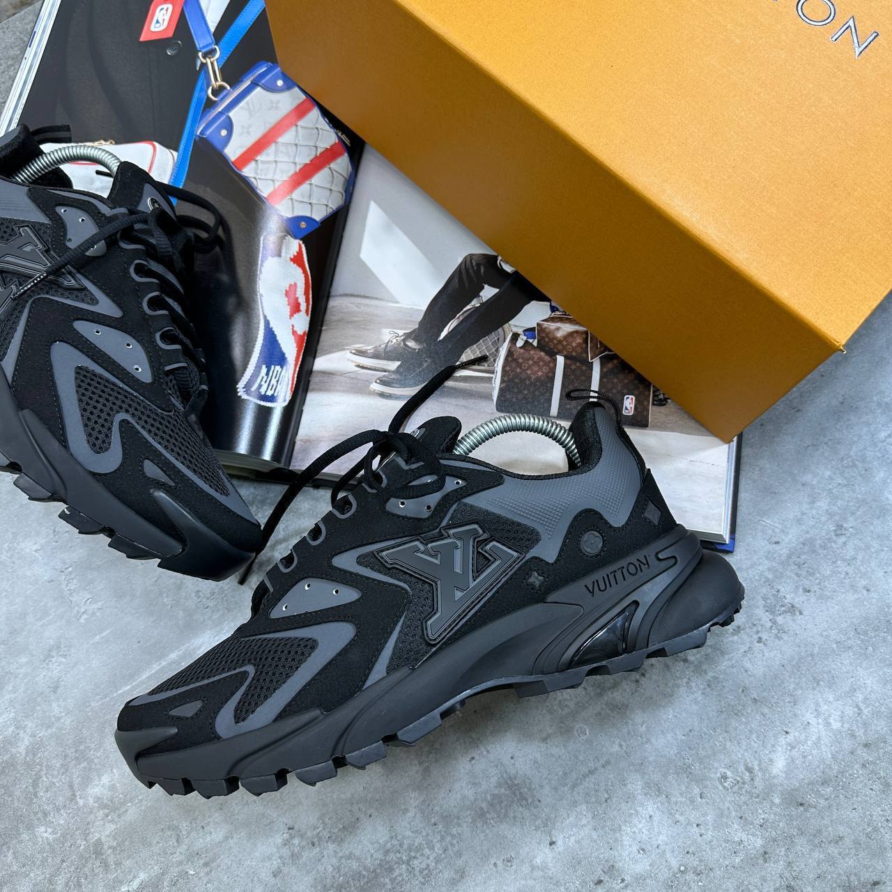 LOUIS VUITTON Runner Tactic Logo Canvas Mesh Mens LV Trainers Cool Grey Colors Best Sale UK Reps