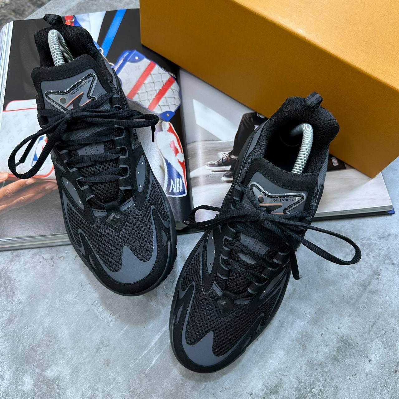 LOUIS VUITTON Runner Tactic Logo Canvas Mesh Mens LV Trainers Cool Grey Colors Best Sale UK Reps