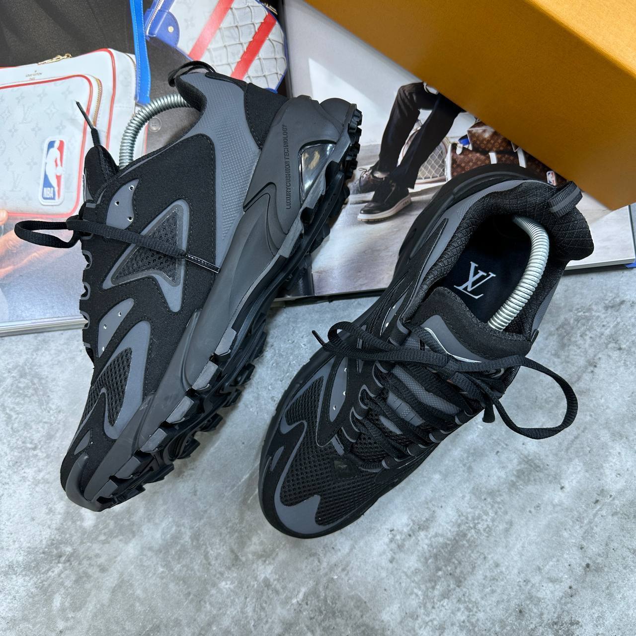 LOUIS VUITTON Runner Tactic Logo Canvas Mesh Mens LV Trainers Cool Grey Colors Best Sale UK Reps