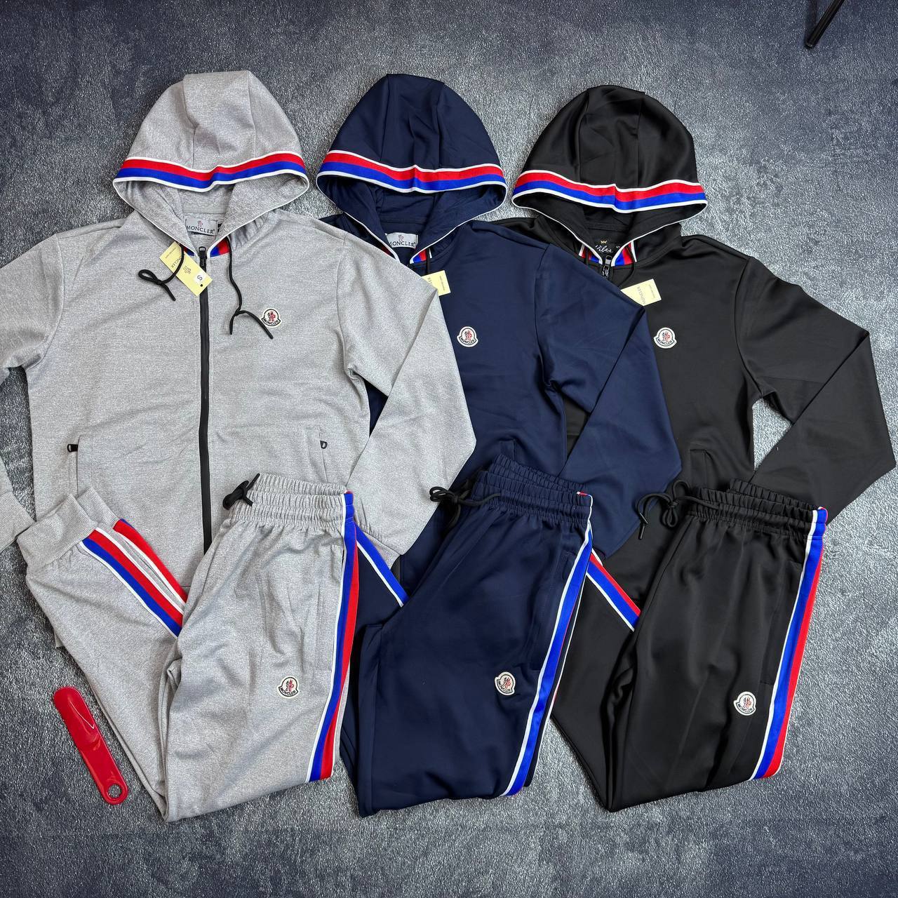 Moncler Logo-Embroidered Striped Cotton-Jersey Zip-Up Tracksuit Mens in Multiple Colors Best Sale UK Reps AAA Quality