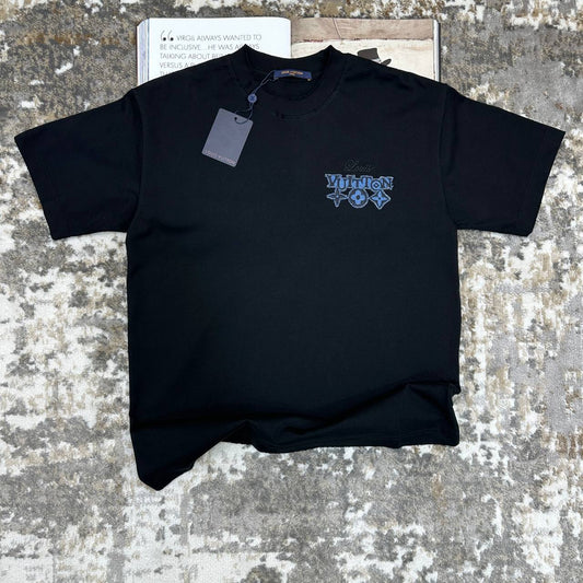 Louis Vuitton Graphic Logo Cotton T-Shirts in Black Color Mens Ready to Wear Best Sale UK Reps AAA Quality