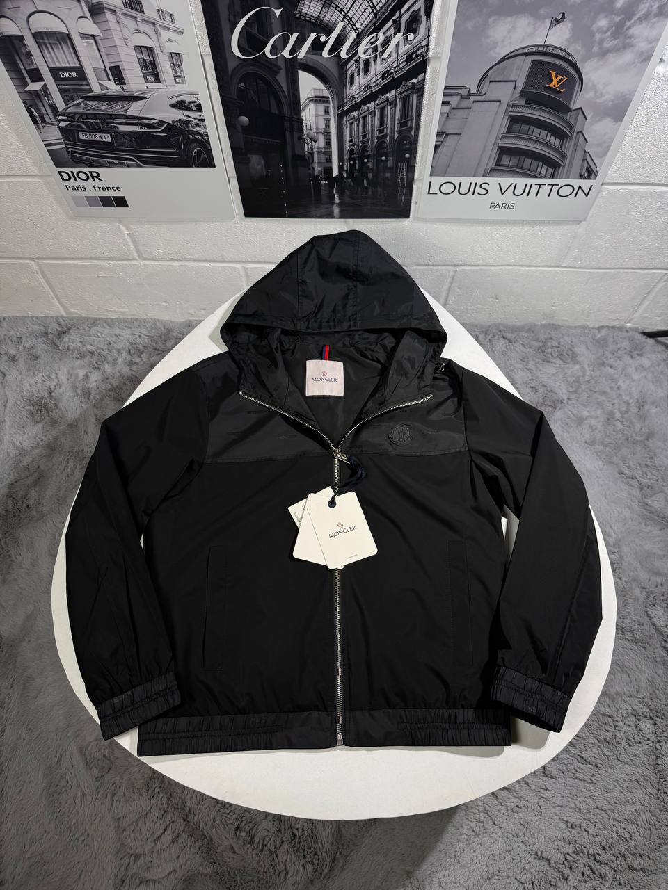 Moncler Kona Hooded Black Logo Jacket Mens in Black Color Best Sale UK Reps AAA Quality