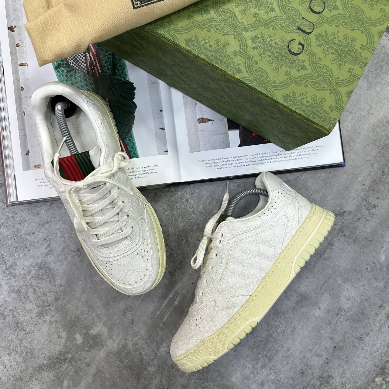 Gucci Re-Web GG Canvas Suede-Trimmed Trainers Mens in White Color Best Sale UK Reps AAA Quality