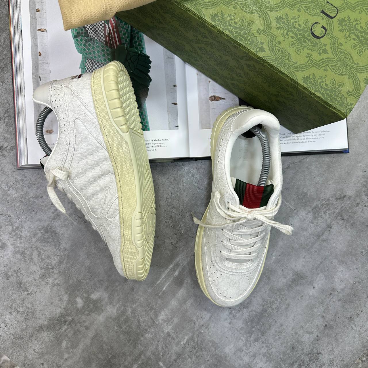 Gucci Re-Web GG Canvas Suede-Trimmed Trainers Mens in White Color Best Sale UK Reps AAA Quality