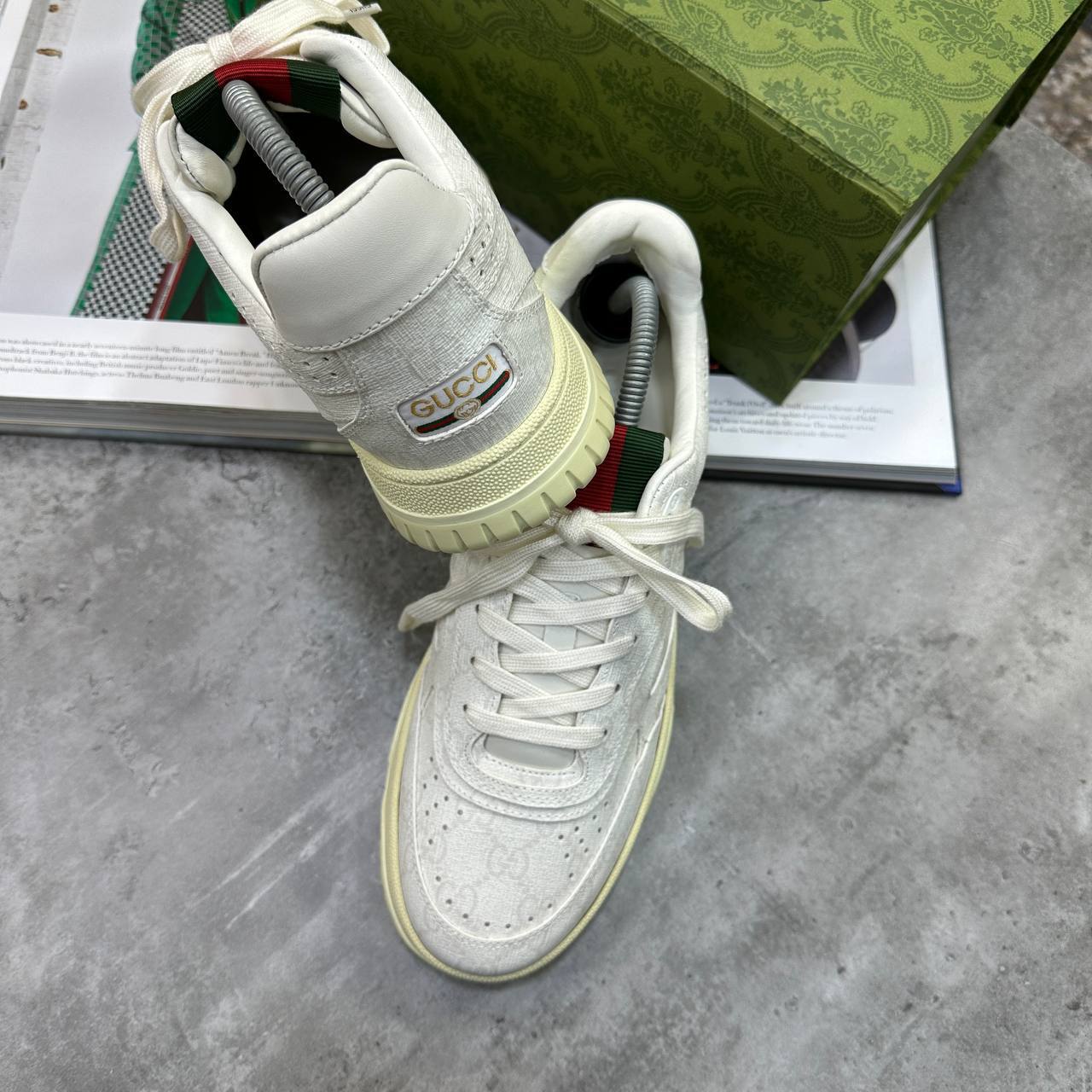 Gucci Re-Web GG Canvas Suede-Trimmed Trainers Mens in White Color Best Sale UK Reps AAA Quality