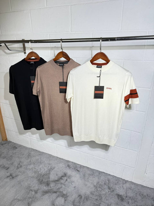 Zegna Logo Embroidered Round Neck Mens T-Shirts Fancy Fashion Short Sleeves UK Reps AAA Quality