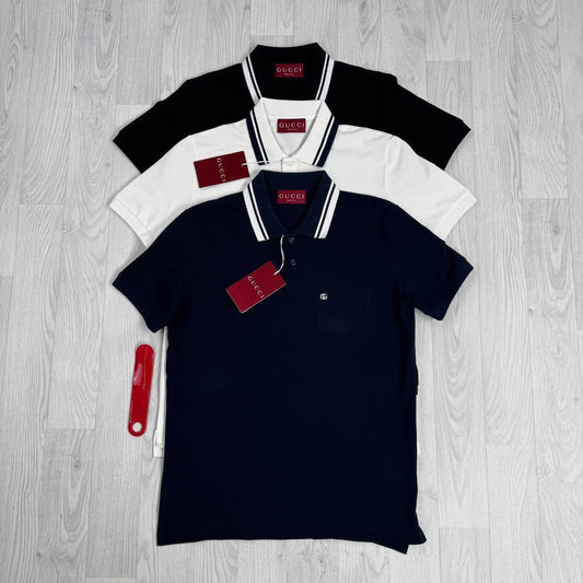 Gucci Men's Short Sleeve Cotton Polo Shirts Double G Cotton Logo Embroidered UK Reps AAA Quality