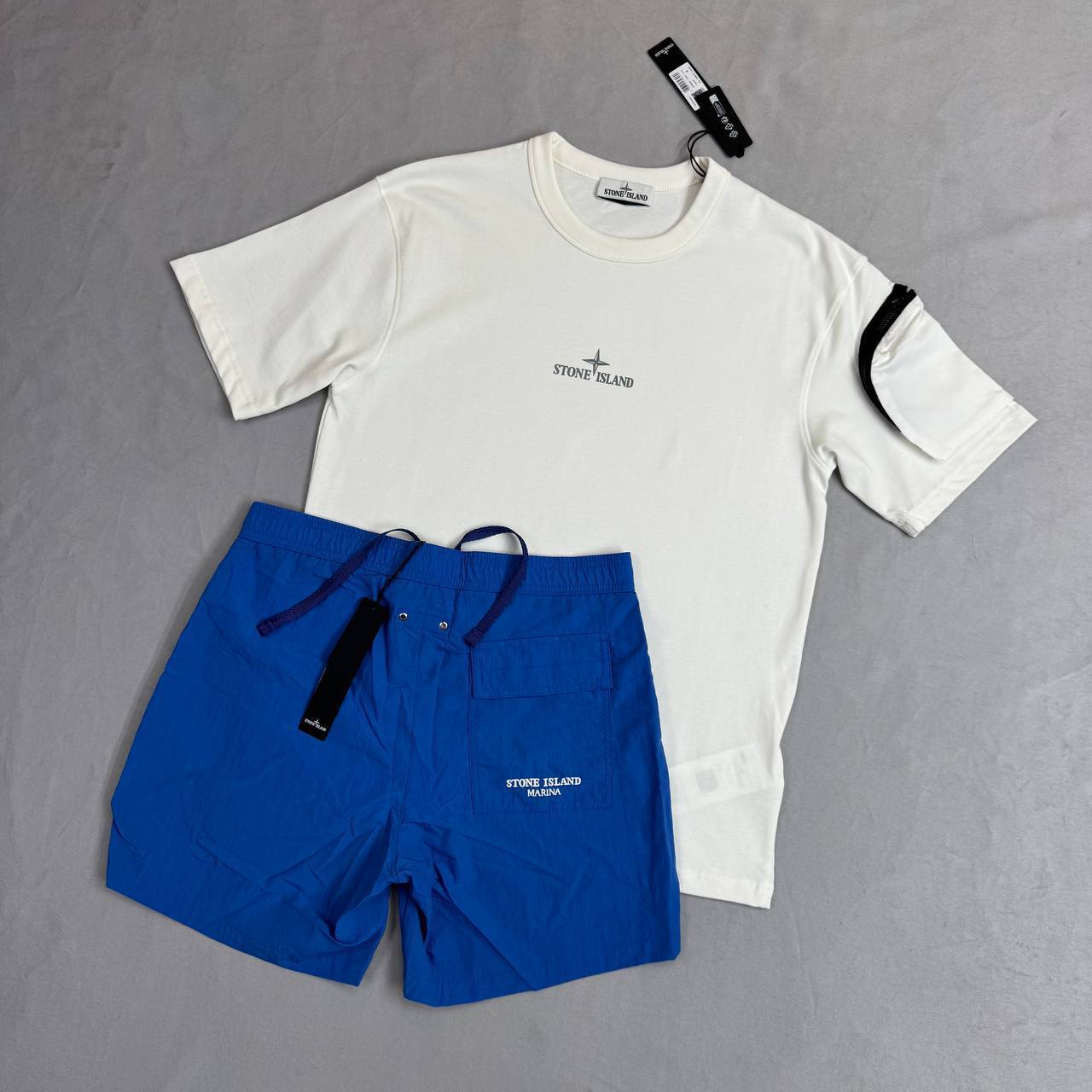 Stone Island Short Sleeve 'Camo One' Compass-print Cotton T-Shirts & Shorts Sets Men's UK Reps AAA Quality