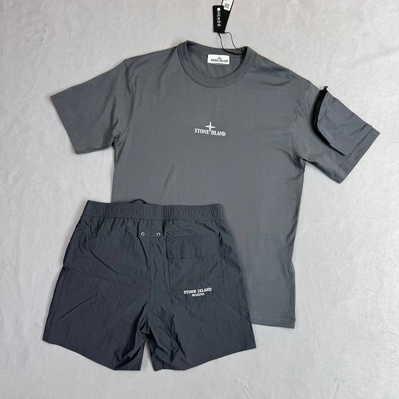 Stone Island Short Sleeve 'Camo One' Compass-print Cotton T-Shirts & Shorts Sets Men's UK Reps AAA Quality
