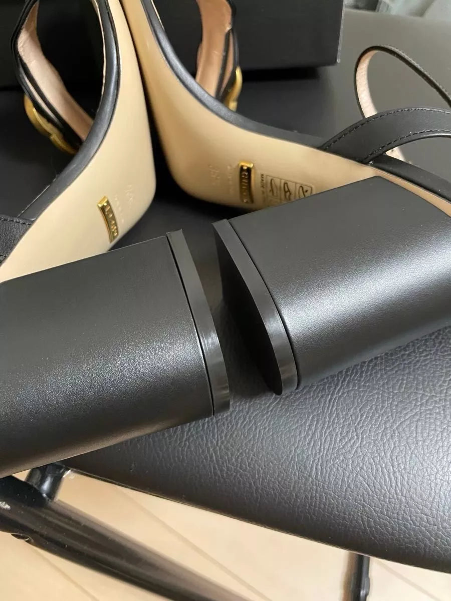 Gucci Marmont GG Black Leather Mid Heels Sandals Shoes Pumps for Women's UK Sale