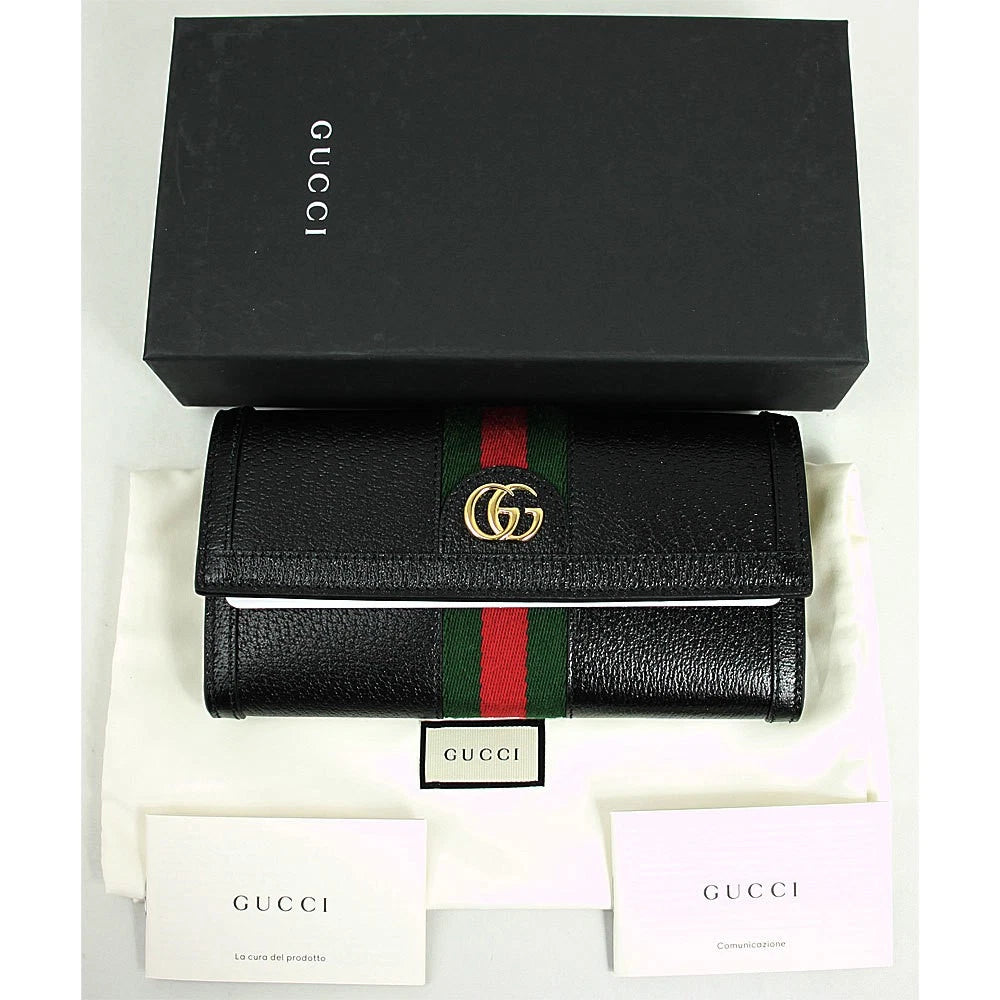 Gucci Wallet Women's Gucci Long REP Wallet Web Stripe Leather Black SALE UK